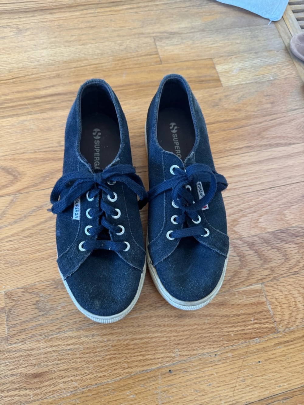 Superga Platform Navy Suede Low-Top Sneakers